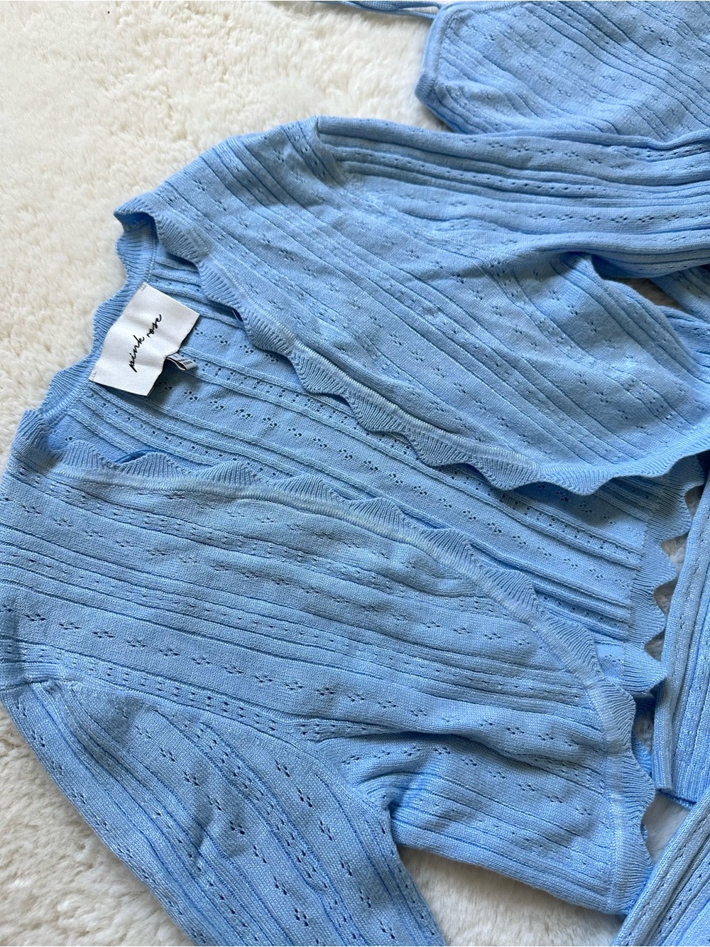 Pink Rose Light Blue Knit Pointelle Tank, Cardigan & Pants Set S - Picture 2 of 16